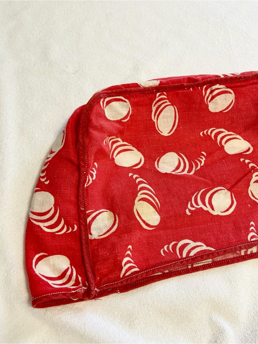 Vintage Handmade Red Kitchen Toaster Cover and Cute Kitten Potholder